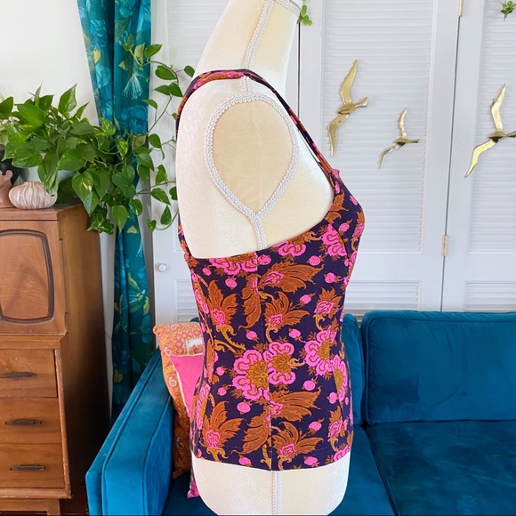 Anthropologie | Porridge Seamed Cross Back Tank Top Pink Navy Bohemian New Small - Picture 6 of 14